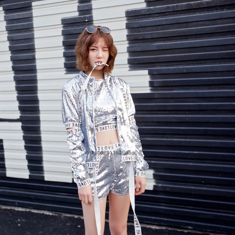 성인 재즈 댄스 스팽글 퍼포먼스 의상, 뉴 재즈 댄스 스트리트 댄스 퍼포먼스 세트, 소녀 힙합 모던 댄스 의상