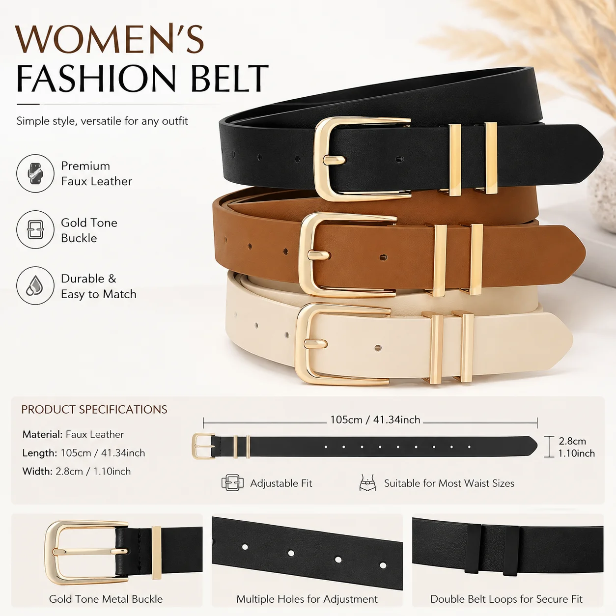 Women's Trousers Belt Leather Trend White Belt Fashion High Quality Trouser Belts Solid Vintage Pin Buckle Ladies Strap