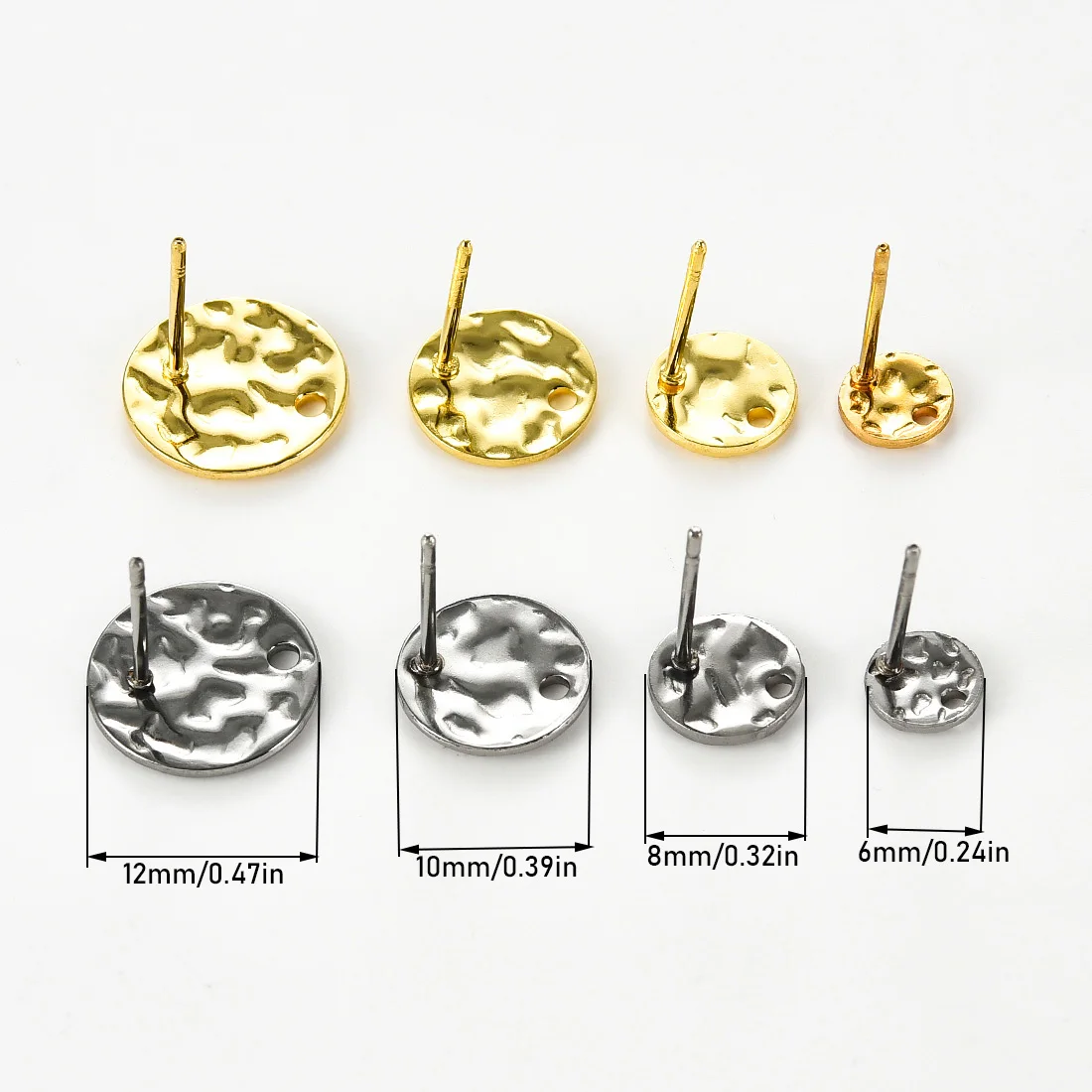 20Pcs Stainless Steel Flat Round Earring Posts with Loop Hole 6/8/10/12MM Earrings Hooks For DIY Jewelry Earrings Making Supply