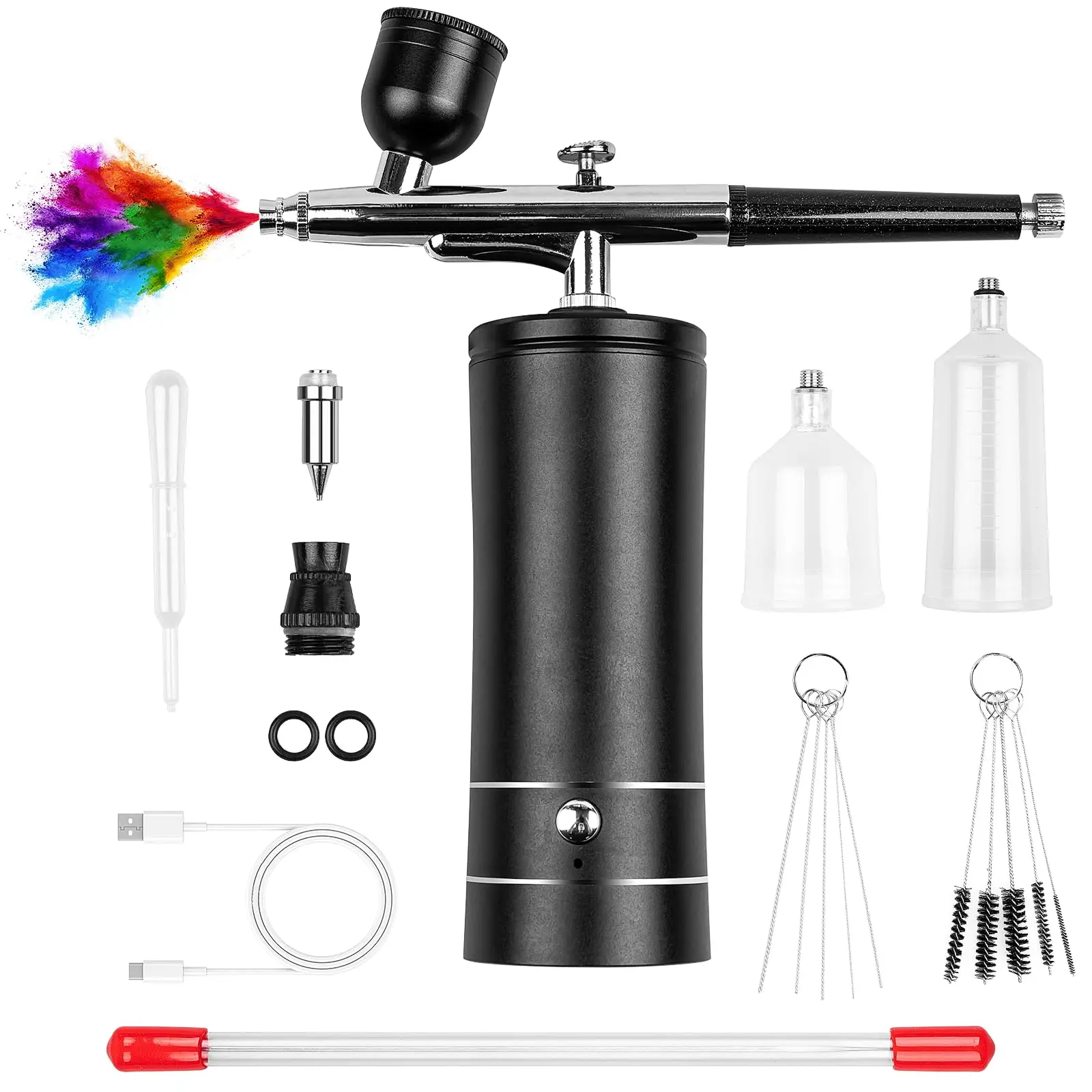 Airbrush Kit Rechargeable Cordless Airbrush Compressor, Non-Clogging High-Pressure Air Brush Set with 0.3mm Nozzle and C