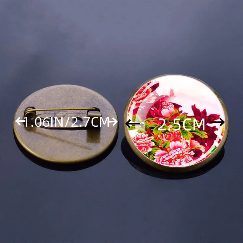 Peony Series Brooch Glass Convex Brooch Buckle Chinese Style Women's and Men's Clothing Accessories Gifts for The Elderly