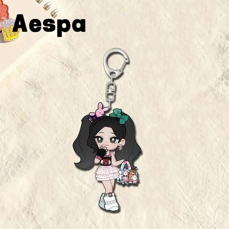 4 Pcs Aespas Q Version Transparent Acrylic Keychain Cartoon Pattern Bag Charm Handbag Backpack Decor - view 4