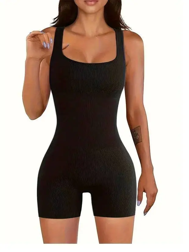 سالوبيت نسائي بدون أكمام بأكتاف عريضة وسراويل قصيرة، بنطلون كاجوال عالي الخصر، صيف 2025، مصنوع من مواد أخرى #2