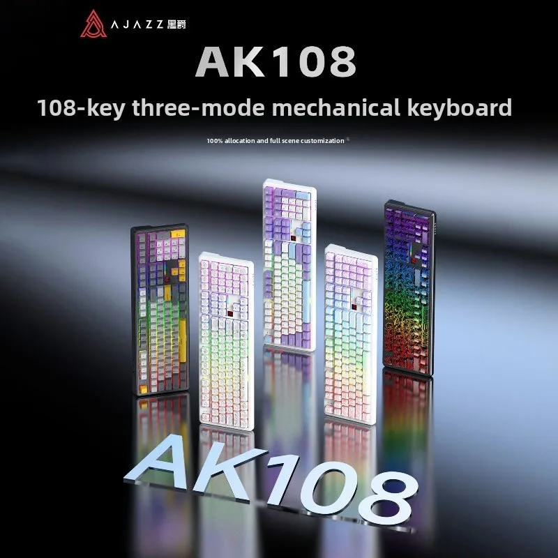 Ajazz AK108 Tri-mode Mechanical Bluetooth Wireless Keyboard Hot-swappable Custom Gaming Multifunctional Office Desktop Keyboard
