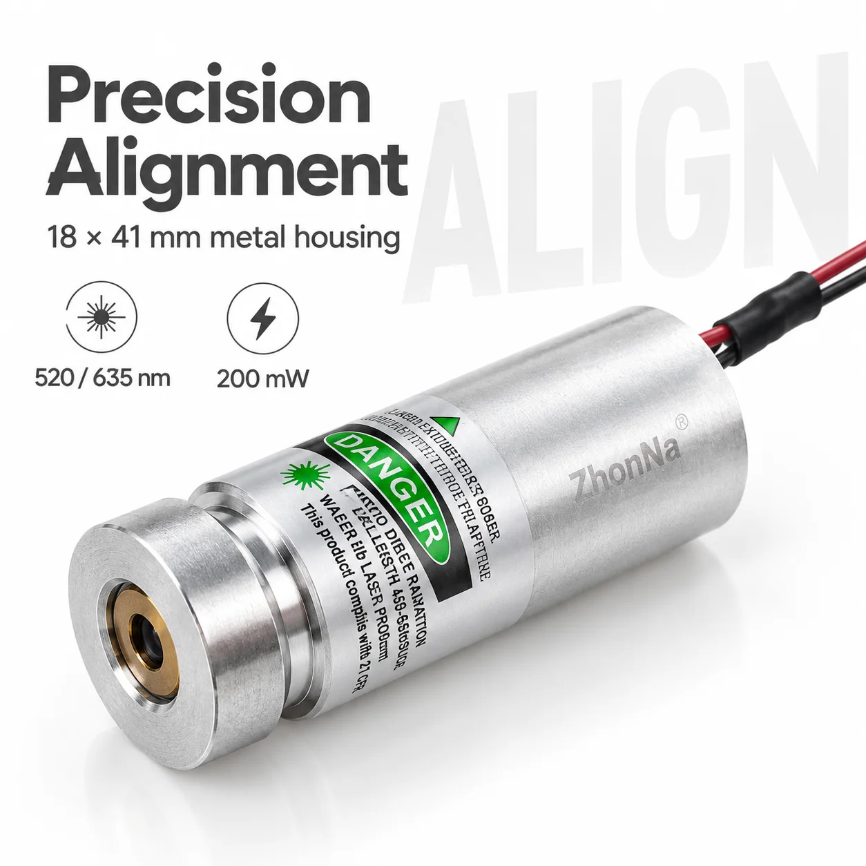 ZhonNa Laser Module 18*41mm 200mW Wired Diode Metal Housing Wheel Alignment Positioning Industrial Machine Indicator Light Parts