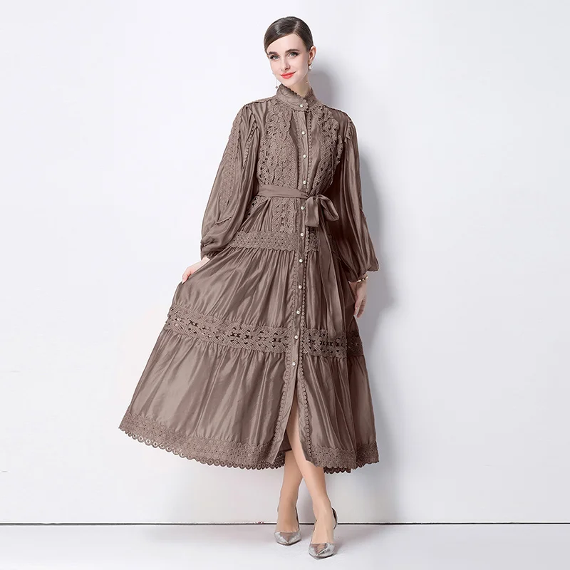 Dresses for Women New Long Sleeve Stand Collar Women Dress White Black Lace-up A-LINE Dress Women Vestidos De Verano Mujer Q1984