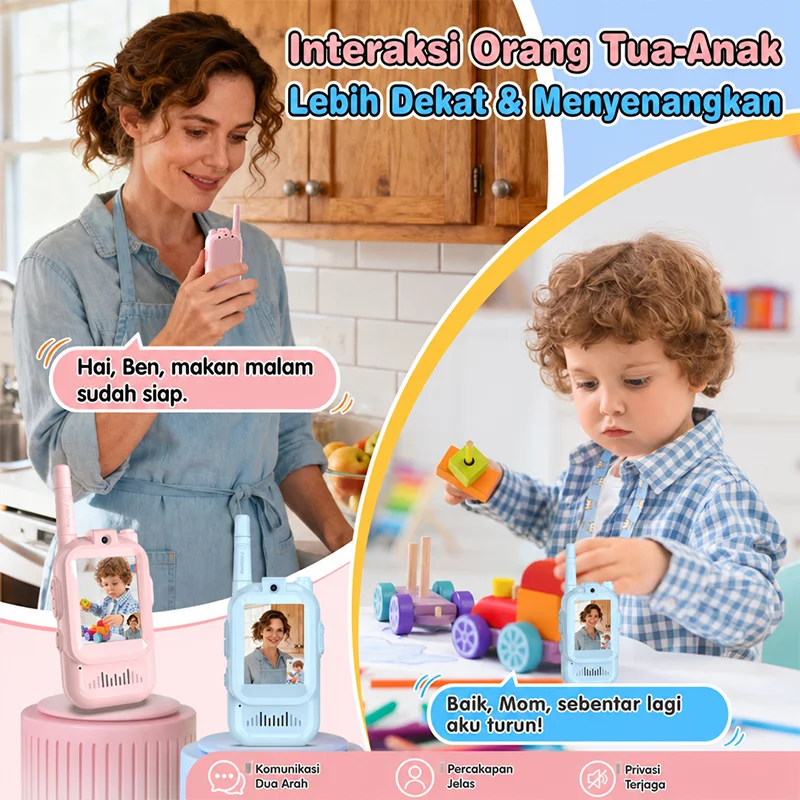 Kids Video Walkie Talkie Toy, 2Pcs Pink & Blue, Two Way Audio & Video Call, 500M Range, High Quality, Perfect Holiday Gift