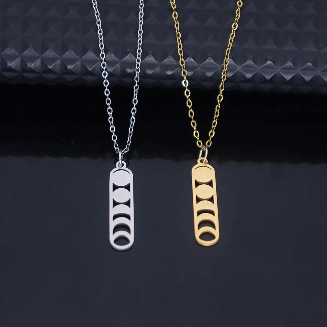 Fashionable stainless steel long bar sun and moon pendant necklace, sun and moon bar pendant collarbone chain women's accessorie