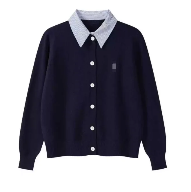 자수 니트 가디건 여성 페이크 투피스 셔츠 칼라 패치워크 싱글 브레스티드 스웨터 코트 우아한 여성 상의