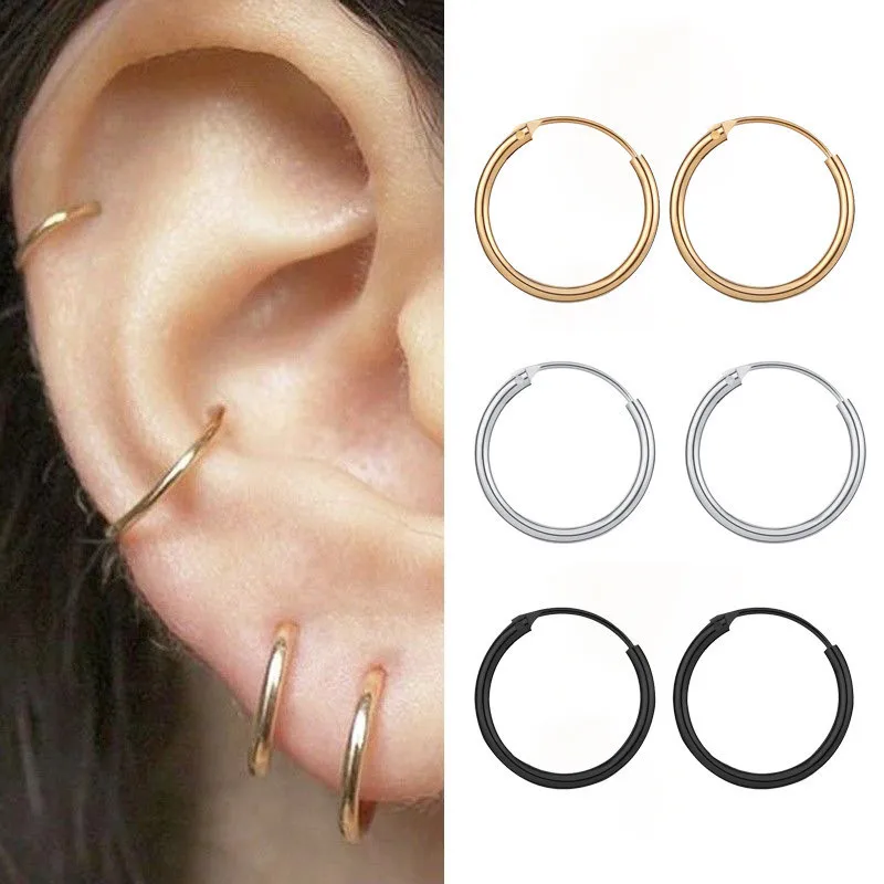 Stainless Steel Hoop Earrings for Women Simple Style Minimal Hoop Earrings Punk Helix Ear Cartilage Piercing Accessory Gifts