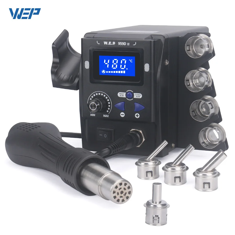 WEP 959D-II Soldering Station 700W Heat Gun Hot Air Desoldering Station  For PCB Chip Repair with  Easy Plug Pull Nozzles