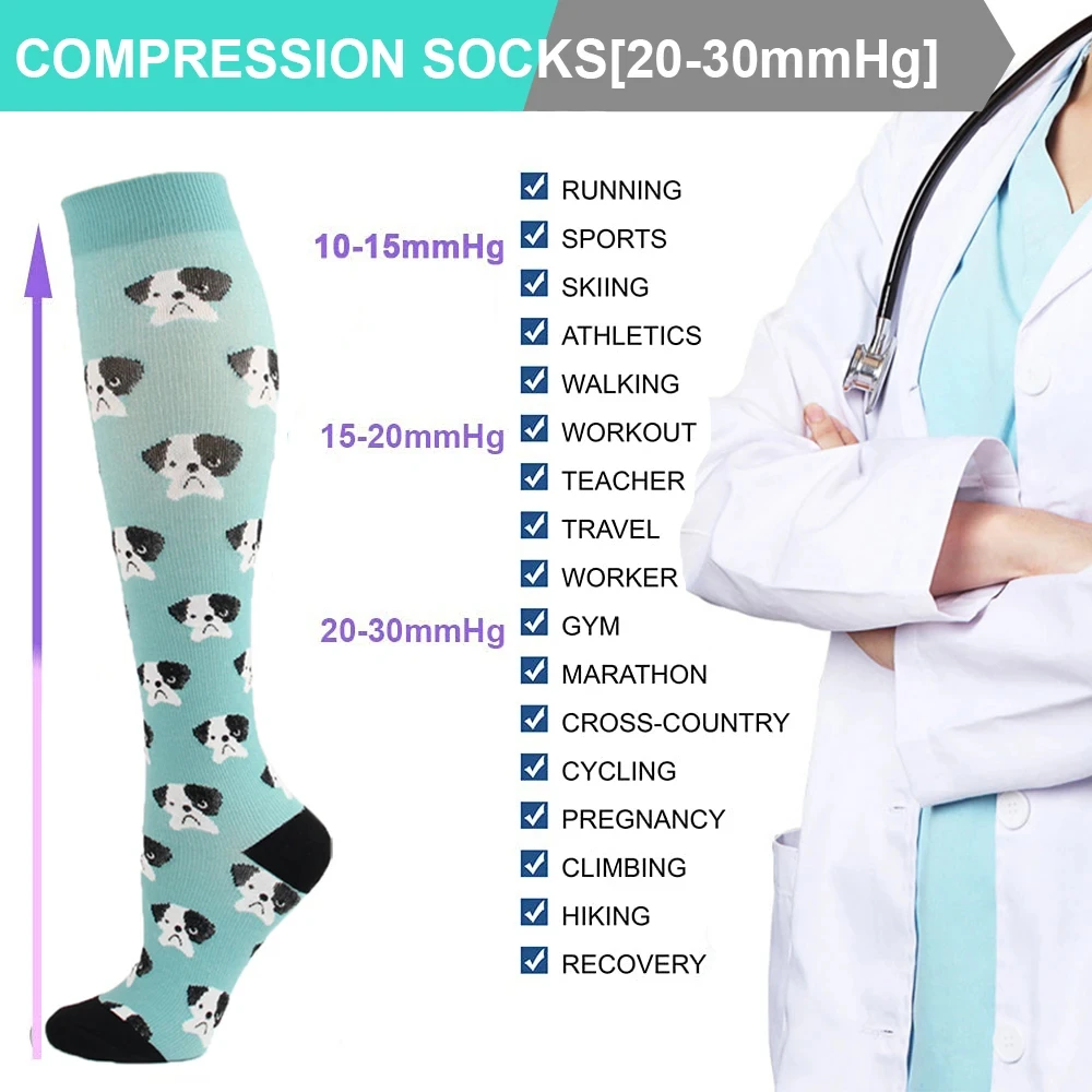 3/5/6 Double Compression Socks Men Women Medical Varicose Swelling Pregnancy Sports Socks Outdoor Exercise Running Golf Hiking