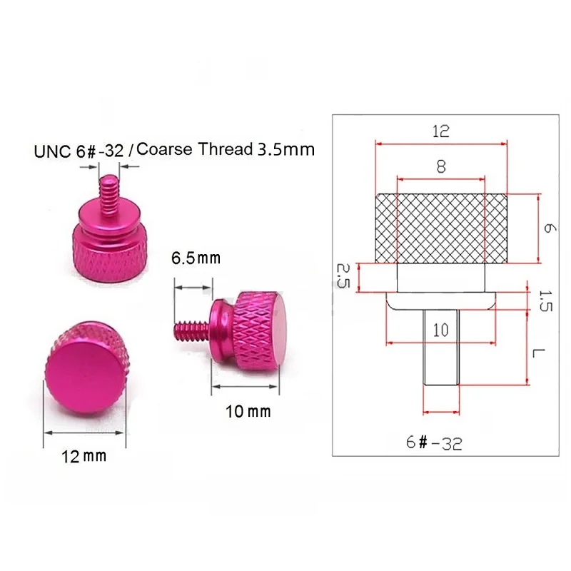 10pcs 6#-32/M3.5 Colourful Computer Case Side Panel Hard Disk Hand-tighten Screw Aluminum Knurled Step Thumb Screws Anodized