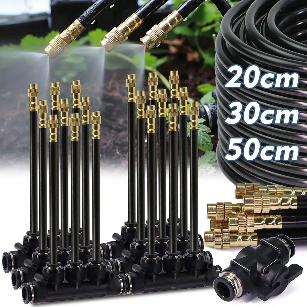 

3-way 20/30/50cm 360° Bend Misting Nozzle Adjustable Atomizer Sprayer Quick Connect 3/8" 9/12mm Garden Irrigation Cooling System