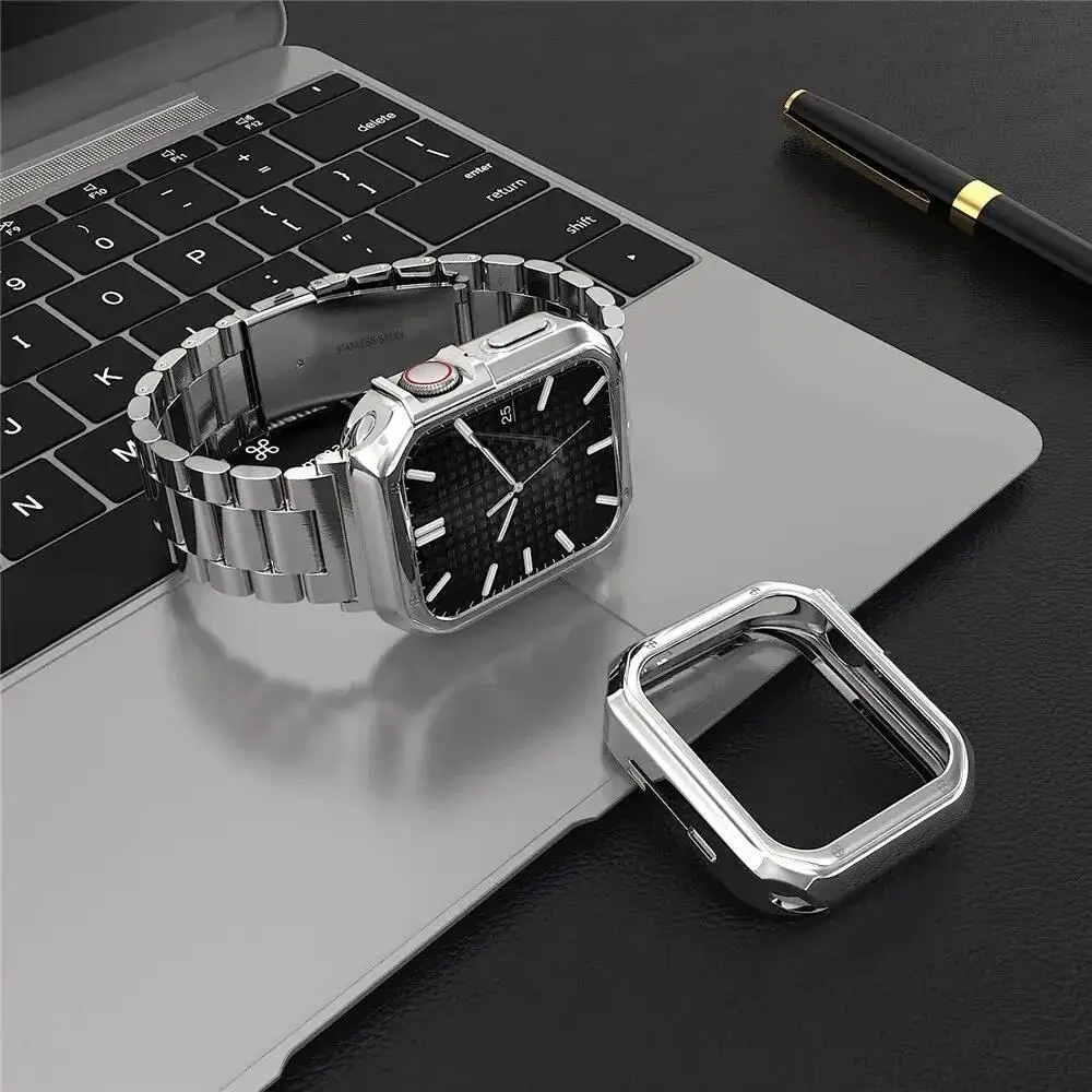Gehäuse + Armband für Apple Watch Band 42 mm 45 41 40 44 38 49 mm Edelstahlarmband IWatch Serie 9 8 7 SE 6 5 4 3 Ultra 2 1 Band