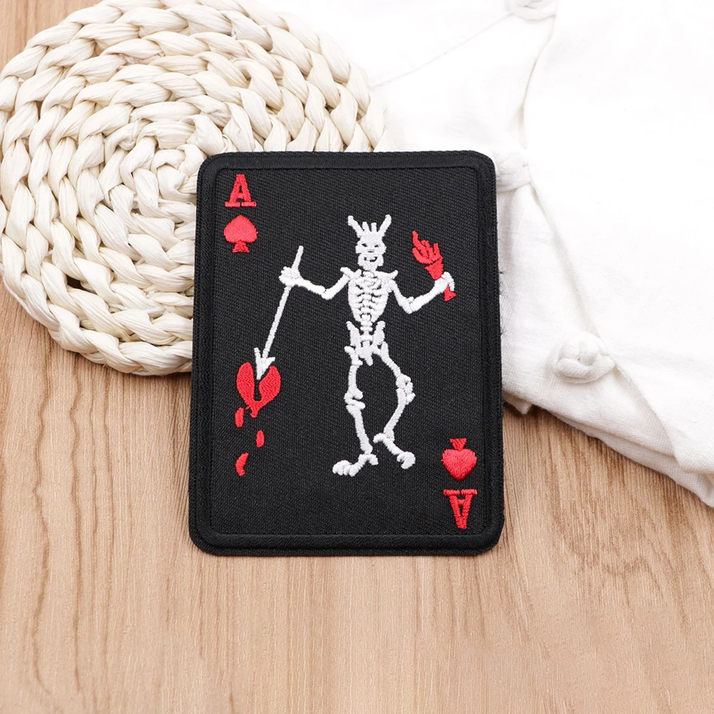 Fashion Embroidery Demon Reaper V Scary Grim Spades Ace Poker Badge Sewing Sticker DIY Patches on clothes Iron patch