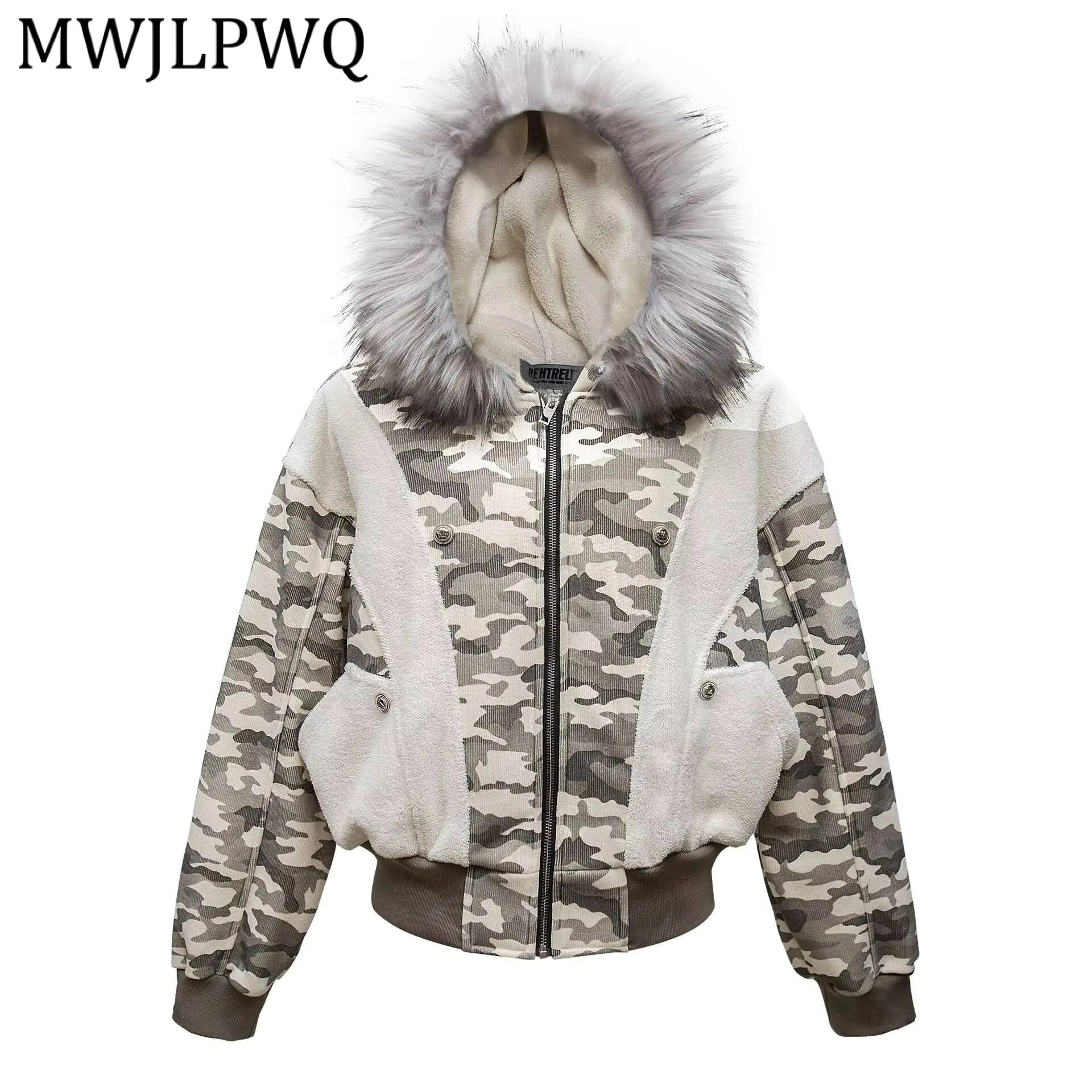 

Мужская зимняя камуфляжная куртка MWJLPWQ в американском стиле, флисовая, с цветными блоками, с длинным рукавом, хлопковая, 2026, новая, трендовая, 21738