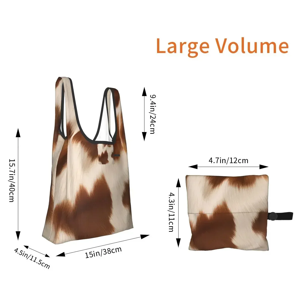 Stylish Cow Fur Cowhide Texture Cow Skin Print Patter Shopping Bag Portable Tote Bags Reusable Shoulder Shopper Bag