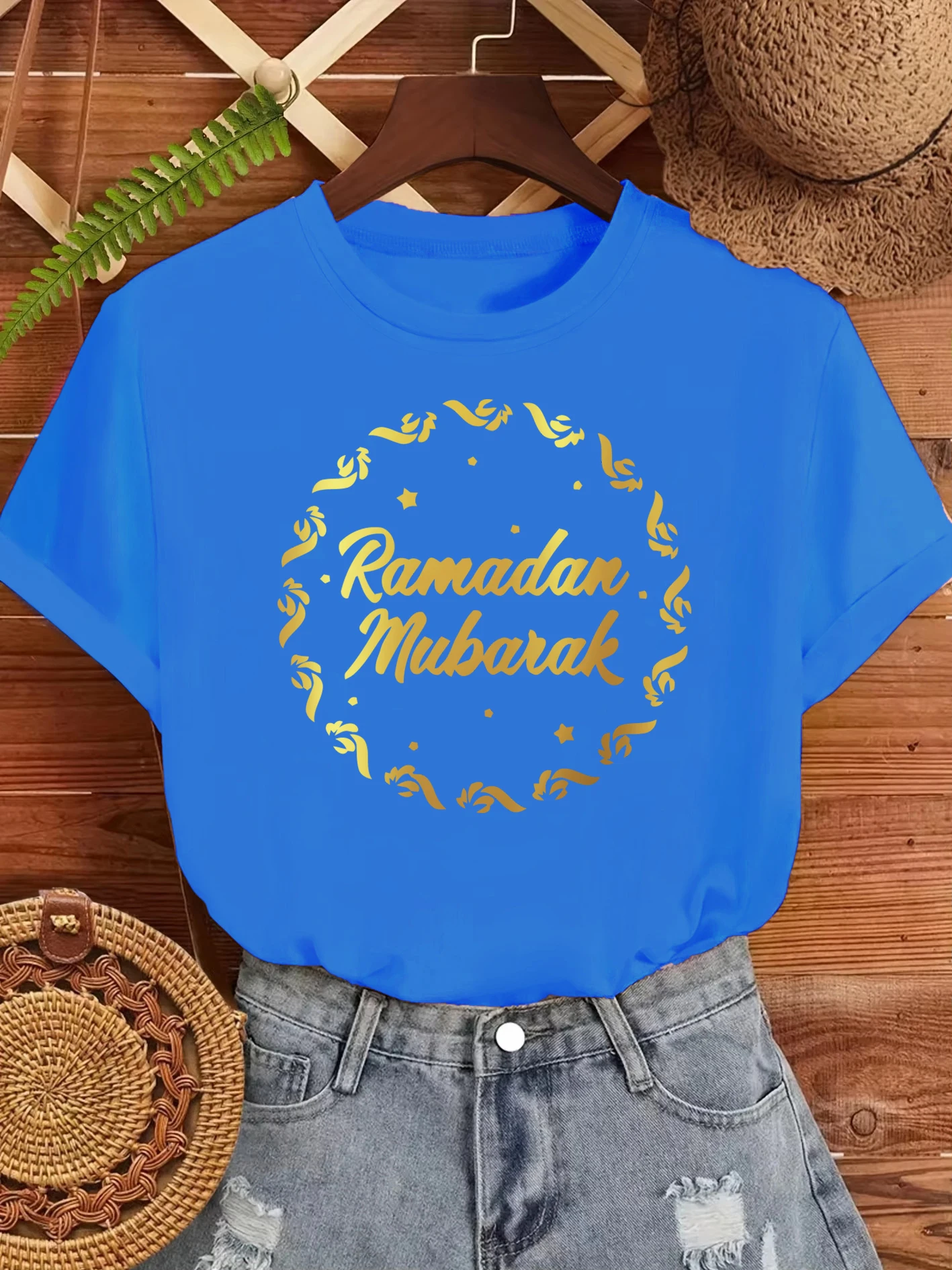 

Футболка женская хлопковая с принтом «Рамадан Мубарак», летняя, оверсайз, в стиле Y2K, повседневная, с коротким рукавом