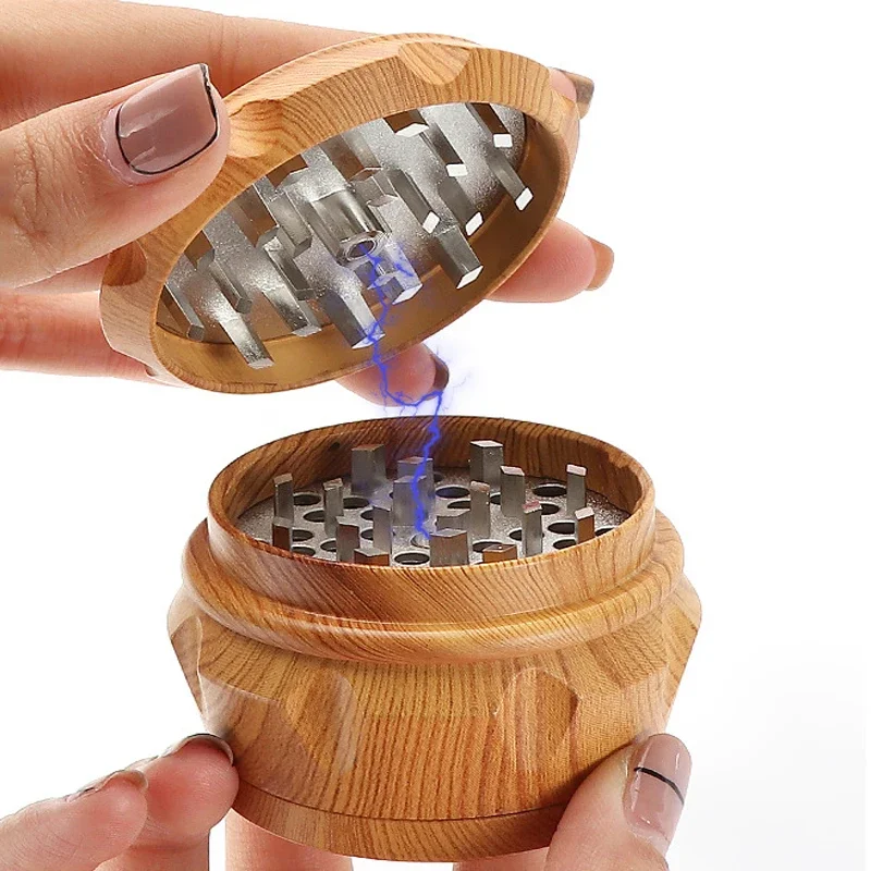 4-Layer Resin Wooden Tobacco Grinder 40mm Drum Type Herb Grinder Magnetic Lid Metal Filter Manual Smoke Crusher Smoking Tools