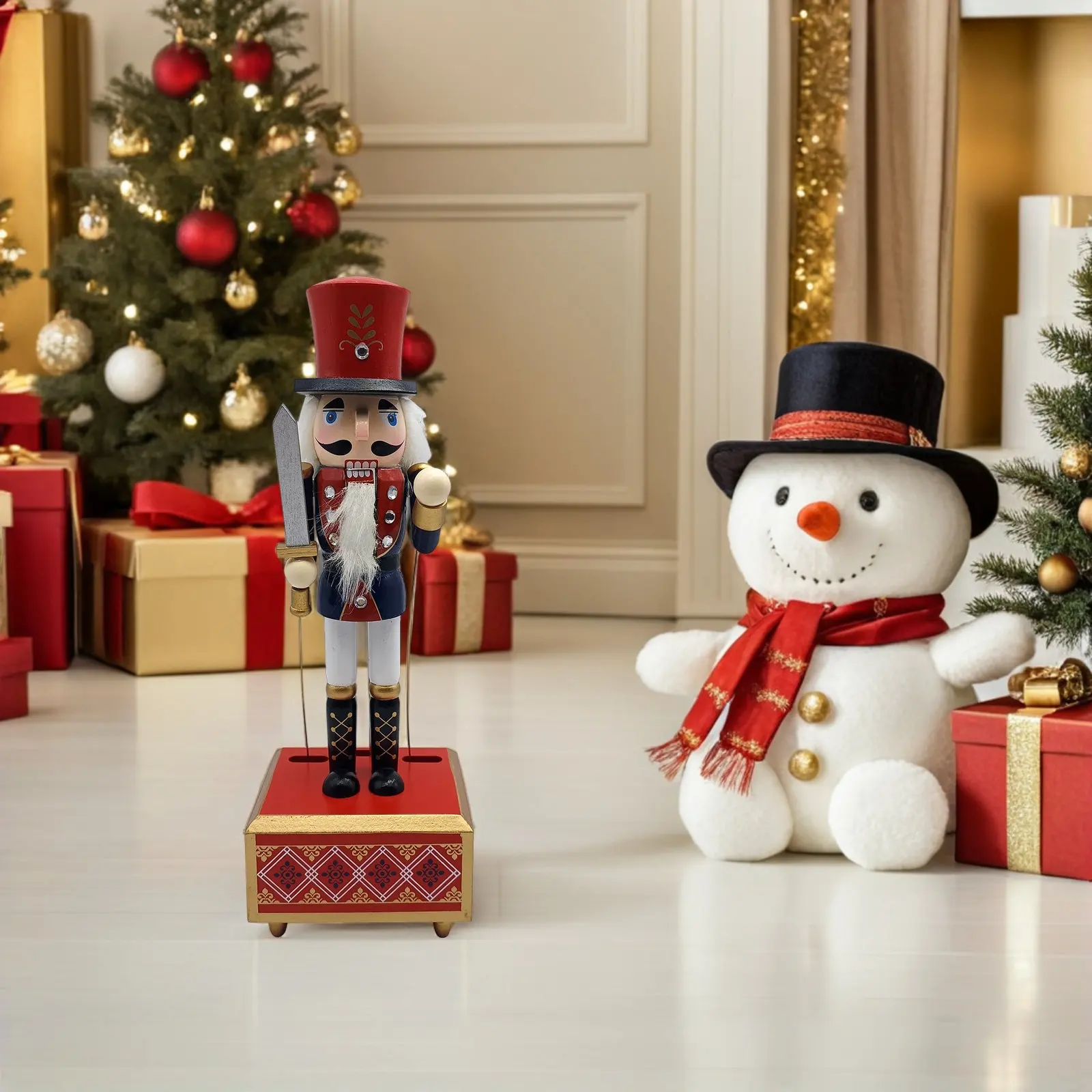 

Деревянная музыкальная шкатулка-Щелкунчик: Классический солдатик на пружинке, рождественское украшение, музыкальный декор для праздников