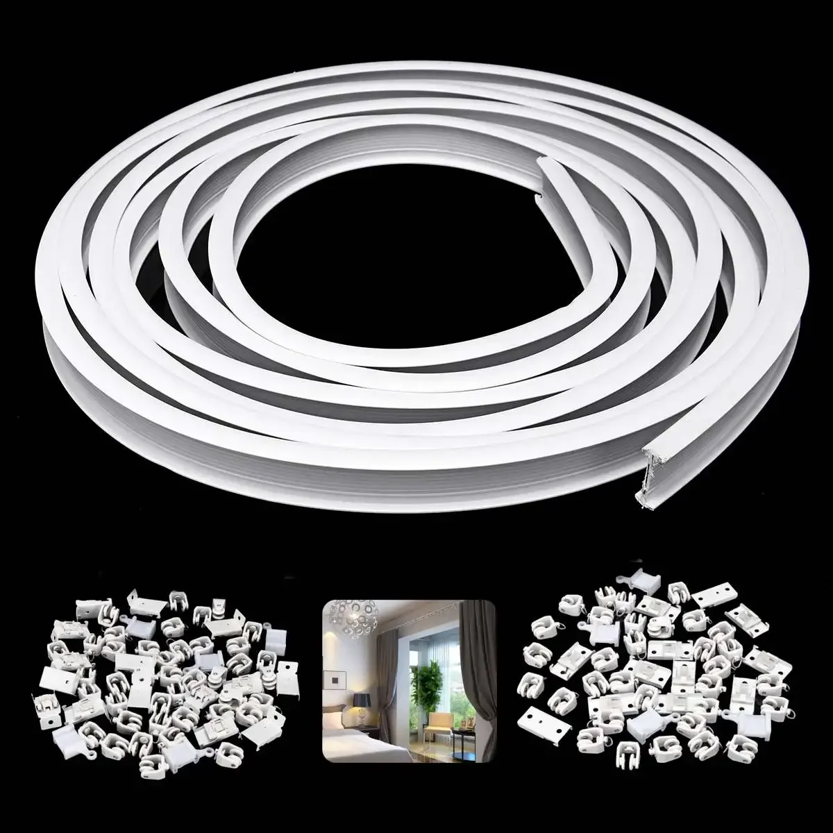 

3/5/6m Flexible Ceiling Mounted Track Rail Straight Slide Windows Balcony Plastic Bendable Home Window Curtain Decor Accessories