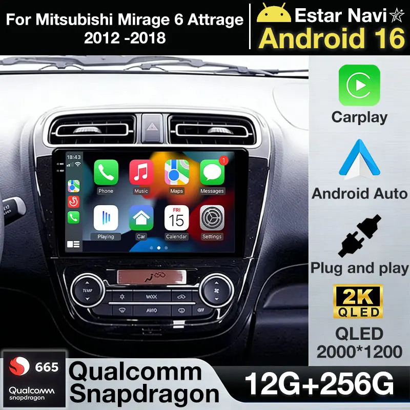 Car Radio Android 16 For Mitsubishi Mirage 6 Attrage 2012 -2018 Multimedia Player GPS Android Auto Navigation Wireless Carplay
