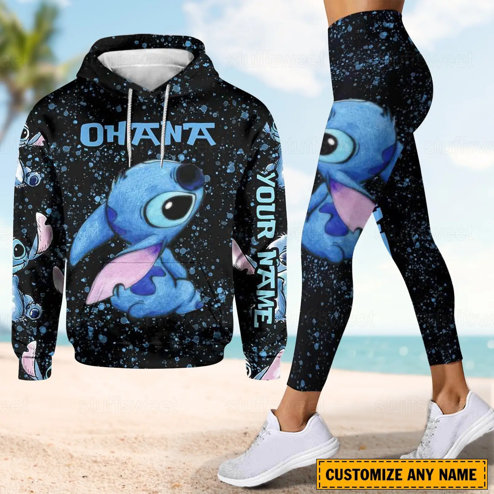 Customize Disney Stitch 3D Hoodie Women\'s Hoodie Leggings Suit Stitch Yoga Pants Sweatpants Fashion Sports Suit Disney Yoga Suit