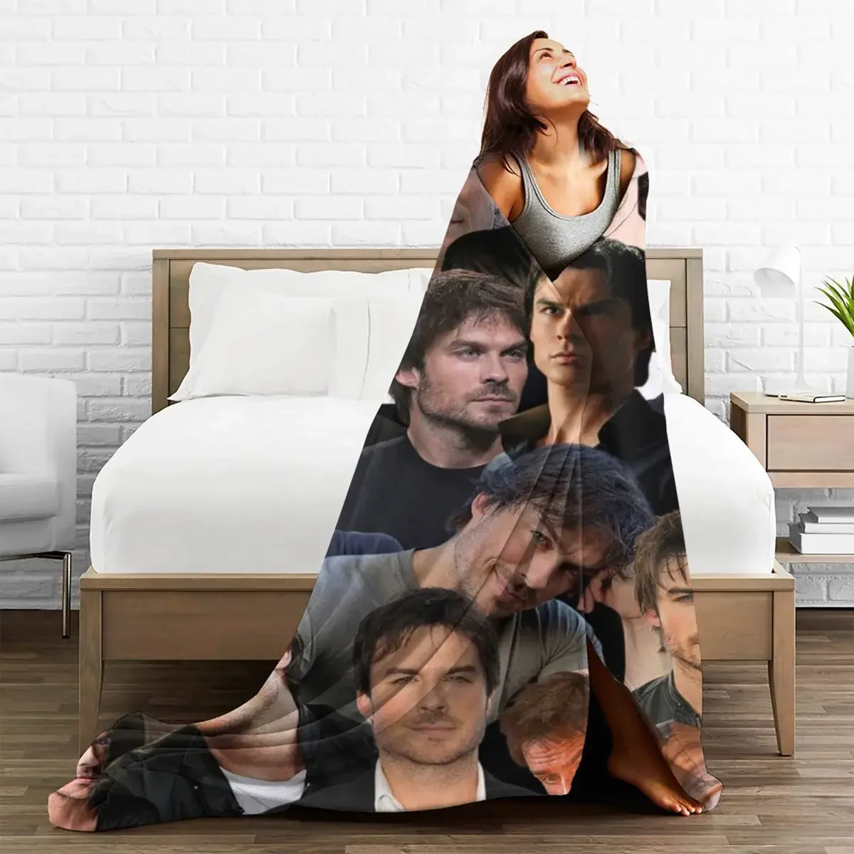 Ian Somerhalder Photo Collage Blankets Flannel Summer Breathable Lightweight Throw Blankets for Sofa Outdoor Rug Piece