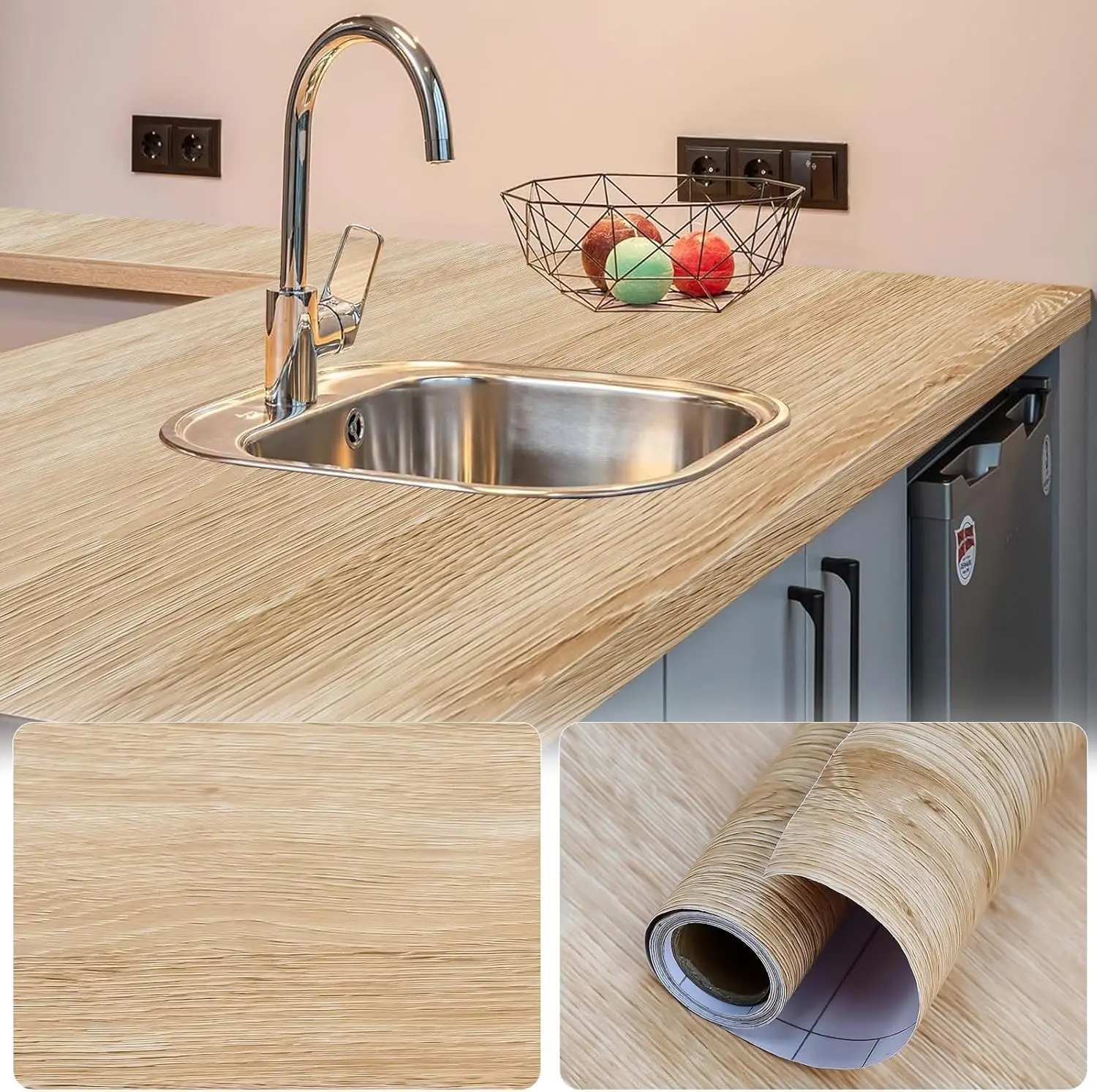 Wood Grain Contact Paper Brown Wooden Wallpaper Self-Adhesive Removable Vinyl Film Easy to Apply For Furniture Kitchen Cabinets