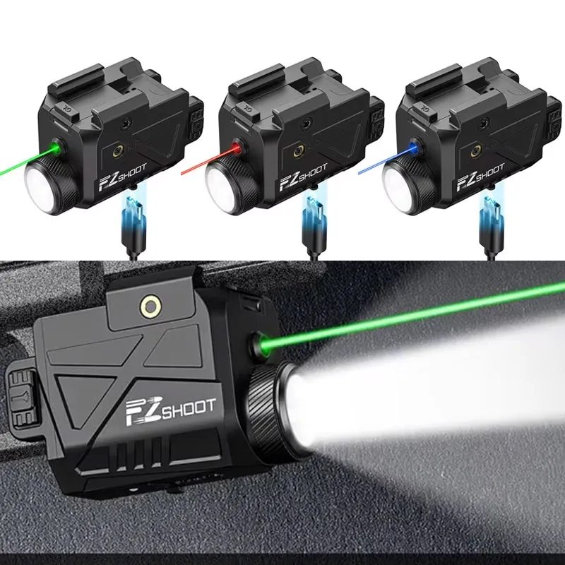 800 Lumens Laser Light Combo Rechargeable Flashlight with Red/Blue/Green Laser Compatible with G-lock and Picatinny Rail
