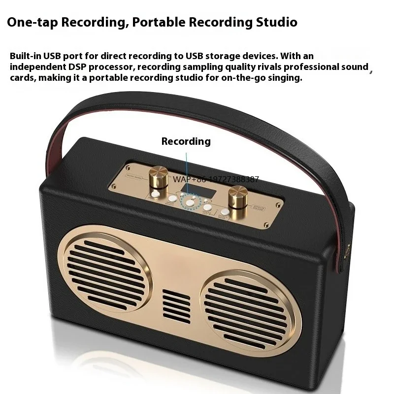 Retro Style Karaoke Speaker Portable Wireless with HiFi Bass Sound Equipment Amplifiers Speaker for Home and Outdoor Use