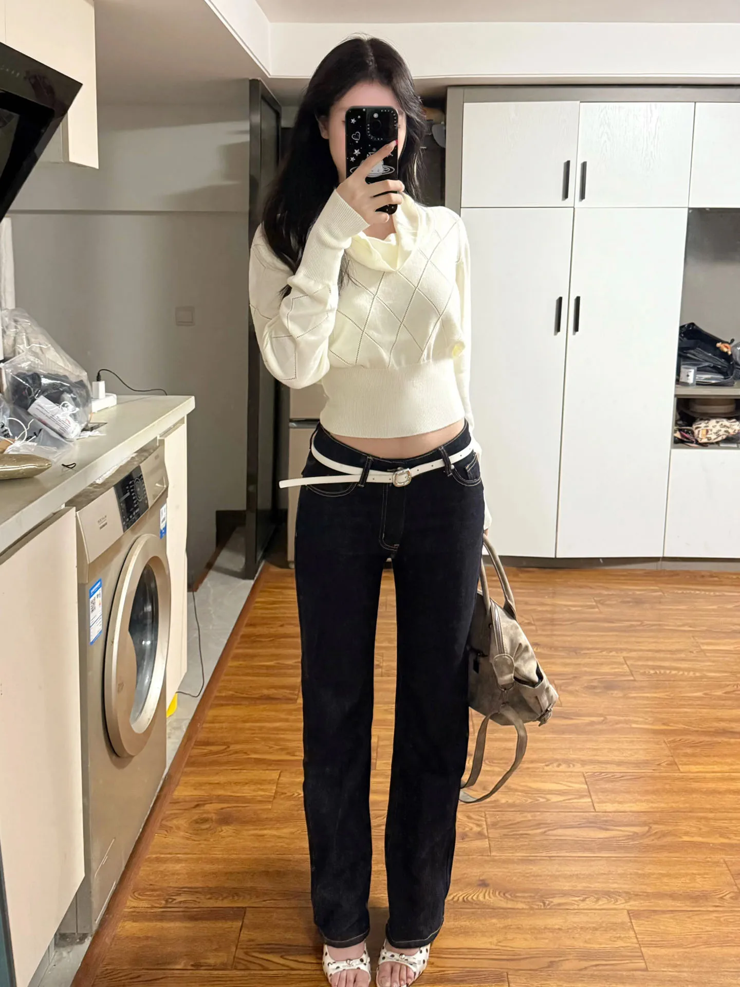 

Elegant Ladies Knitted Wool Sweater Hollow out Diamond Pattern Turn down Collar Color Overhead Long Sleeve Warm Thick
