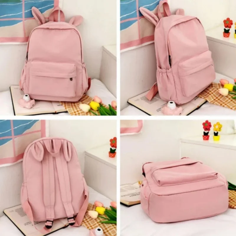 Custom Name Solid Color Rabbit School Student Backpack Personalized Kids Fashion Large Capacity Schoolbags Lightweight Backpack