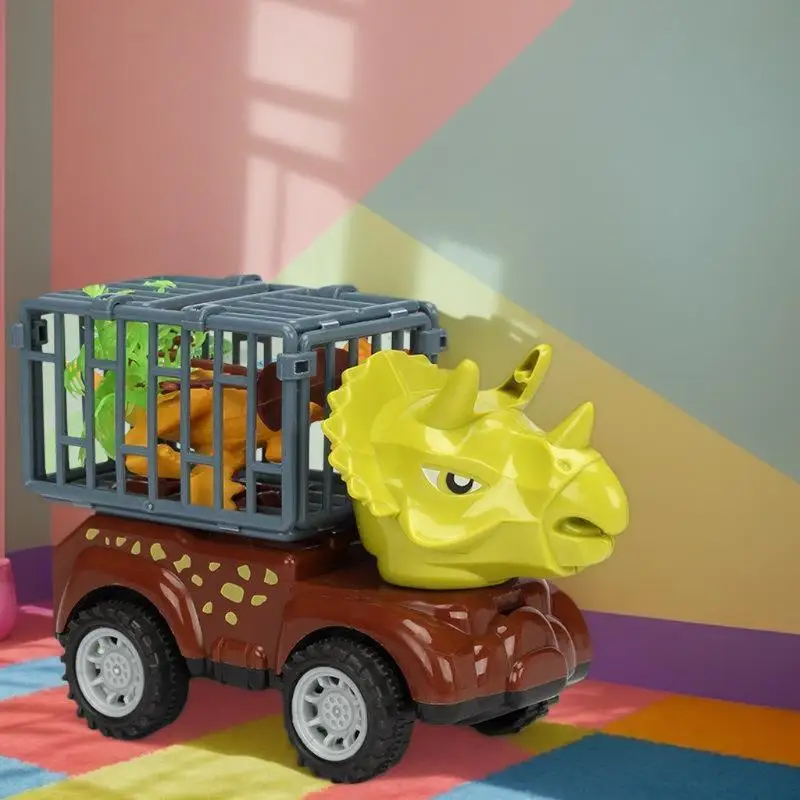 Puxar para trás carro de brinquedo de caminhão de dinossauro com transporte de monstro para meninos conjunto de jogos