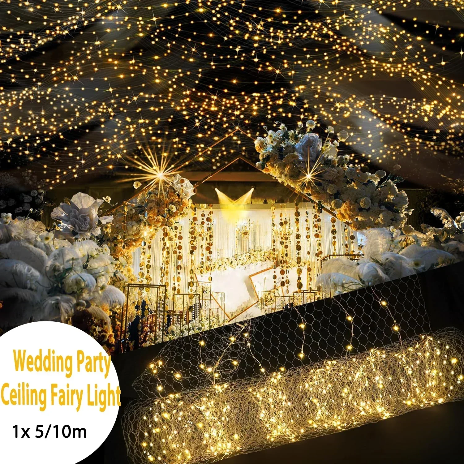 Wedding Hall Net LED String Lights 1x5/10m Roll Festival Party Hotel Ceiling Fairy Light Decorat DIY Meshes Starry Sky Rice Lamp