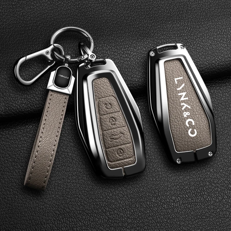 Car Zinc Alloy Leather Key Cases Cover Chain Buckle For LYNK&CO Lynkco 03 02 01 05 08 09 Protector Keychain Accessories