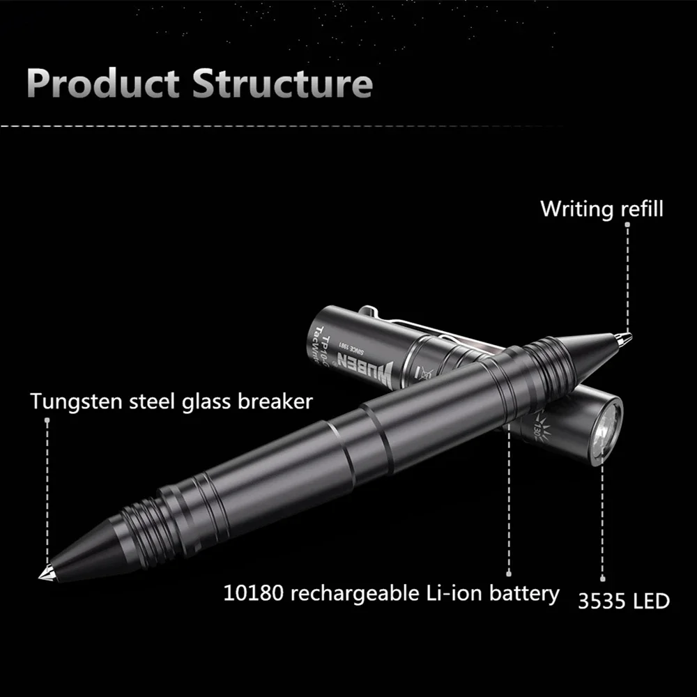 WUBEN TP10-G Tactical Pen Light 3-in-1 USB Rechargeable Flashlight 130 Lumen With Cree XP-G2 LED For Outdoor Camping Lighting