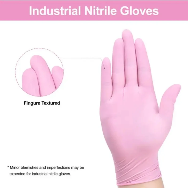 100PCS Pink Nitrile Gloves Disposable Latex Power Free Gloves for Household Cleaning Kitchen Dishwashing Gardening Work Tattoo