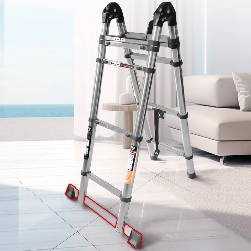 Multi functional stainless steel household engineering portable hot selling folding ladder square tube dual-purpose engineering