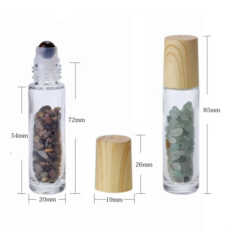 Natuurlijke Edelsteen Jade Roller Fles Plastic Houtnerf Deksel Voor Etherische Olie Kristallen Roll Bal 10Ml 10 Stuks P230