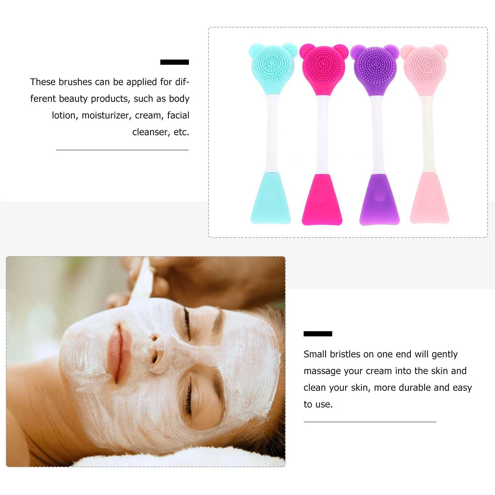 

4Pcs Double-Ended Silicone Face Mask Applicator Brush for Cream Lotion Moisturizer and Skincare Routine Face Mask Brush