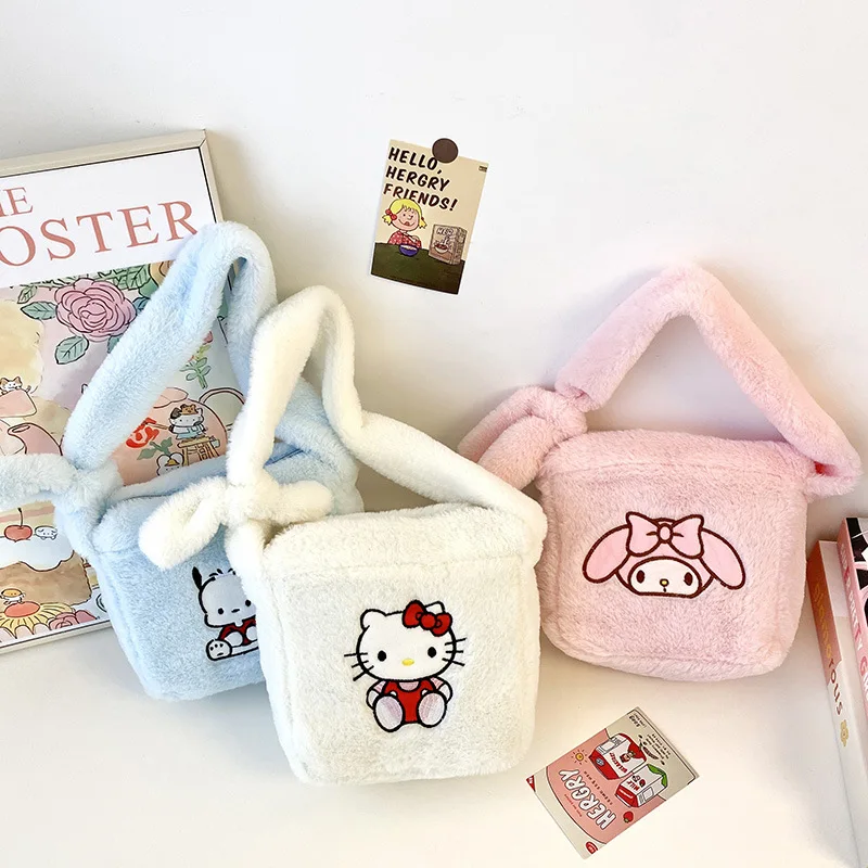 Sac à main en peluche Sanrioed My Melody Hello Kitty Pochacco, sac en peluche Hangdon de Mongolie, sacoche de dessin animé mignon, cadeau polyvalent, Kawaii