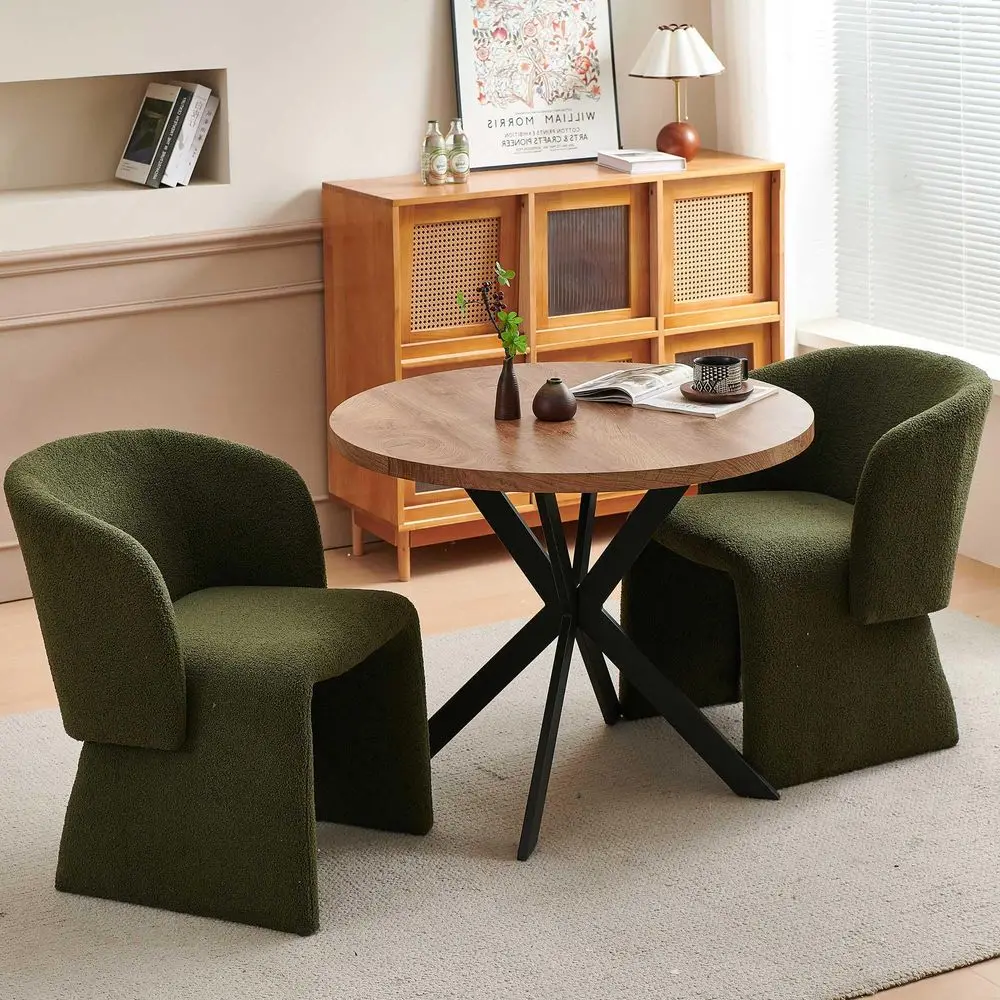 

Dining Set for 2, 37 Small Round Table and 2 Chairs, Modern SpaceSaving Dinette Set for Dining Room Kitchen Apartment Brown Woo