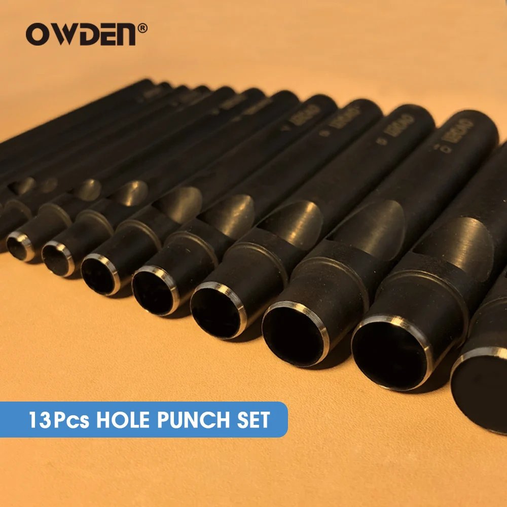 

OWDEN 13Pcs Leather Hollow Hole Punch Set Tools 1-12mm Sharp Cuttiing Puncher