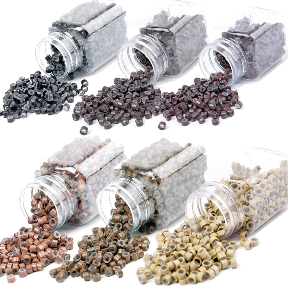 

200/500/1000Pcs Hair Extentions Micro Rings Links Beads 5mm Silicone Lined Beads for Human Hair Extensions Tool-Multi-colored