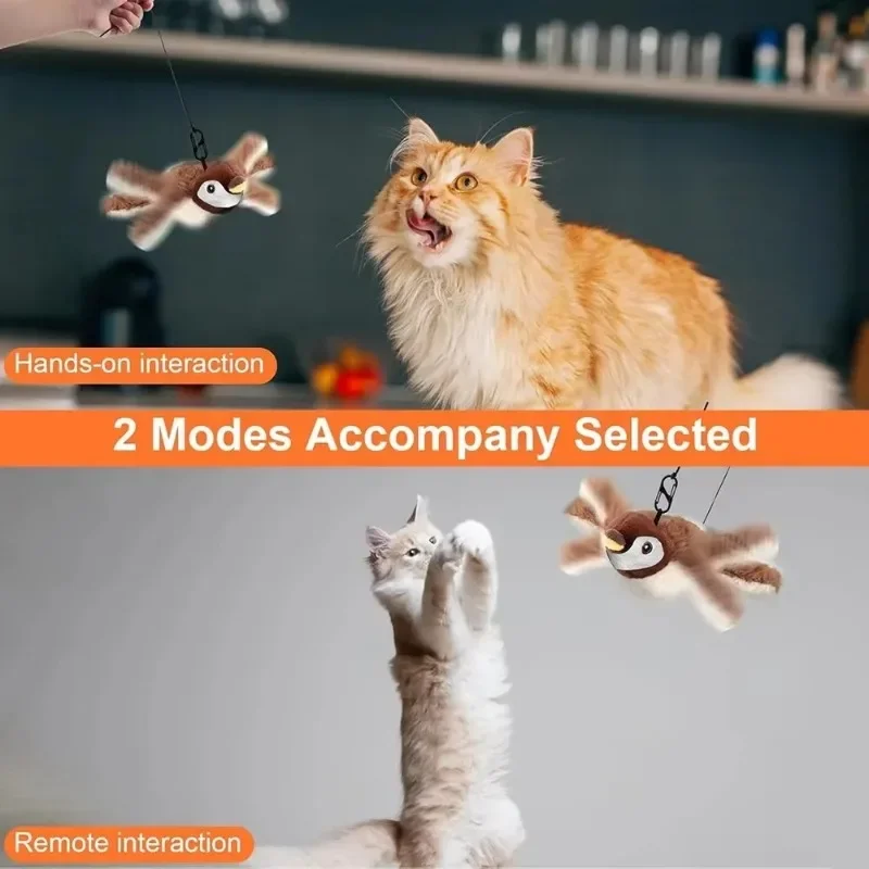 Flapping Bird Cat Toy - Interactive, Squeaking, Chirping, 2 Modes, USB Rechargeable, Great Gift for Cats