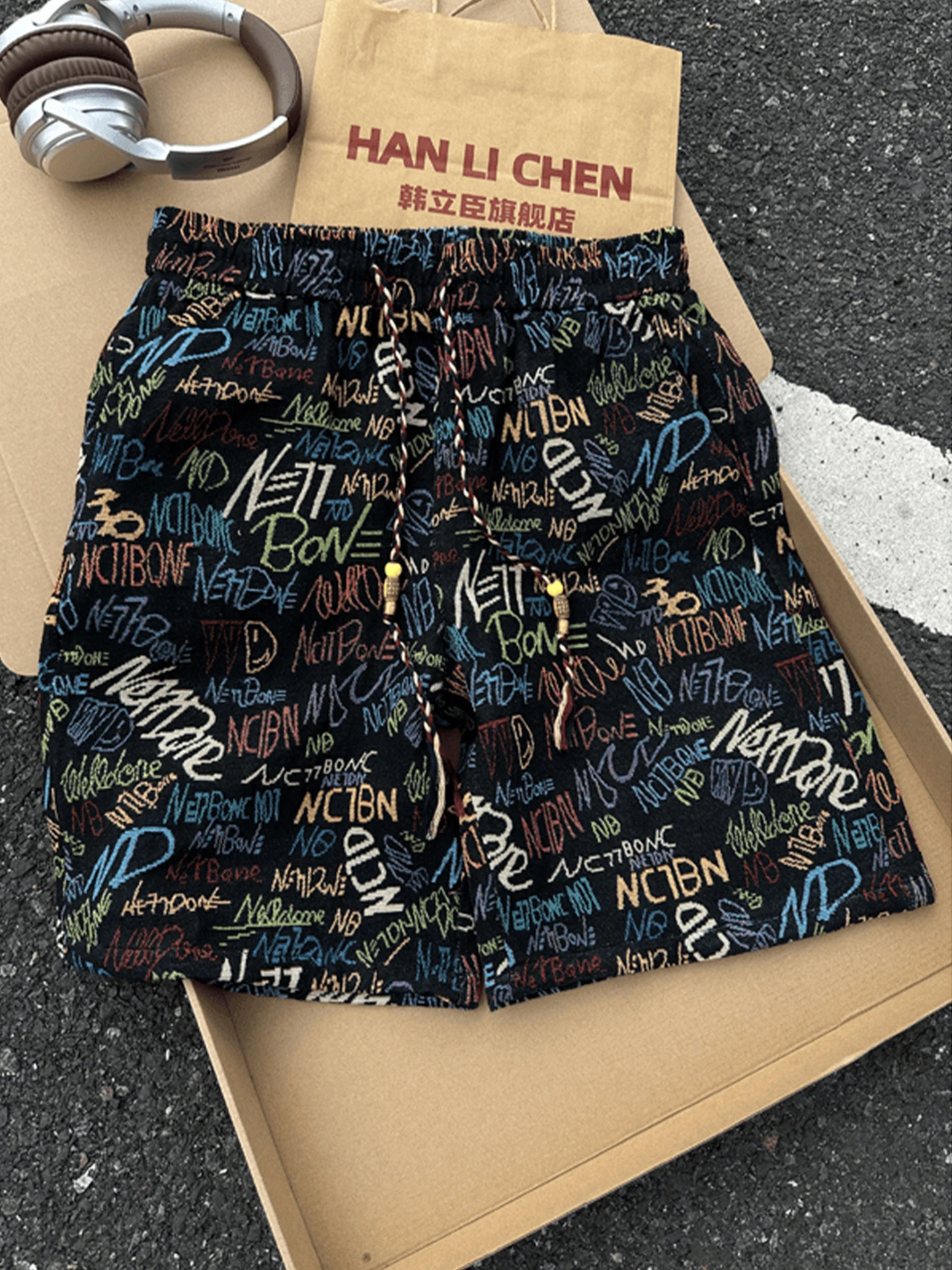 

American Graffiti Letter Shorts Men's Summer Trendy Brand Hip Hop Outdoor Hawaii Beach Five-Quarter Mid-Pants Casual Shorts