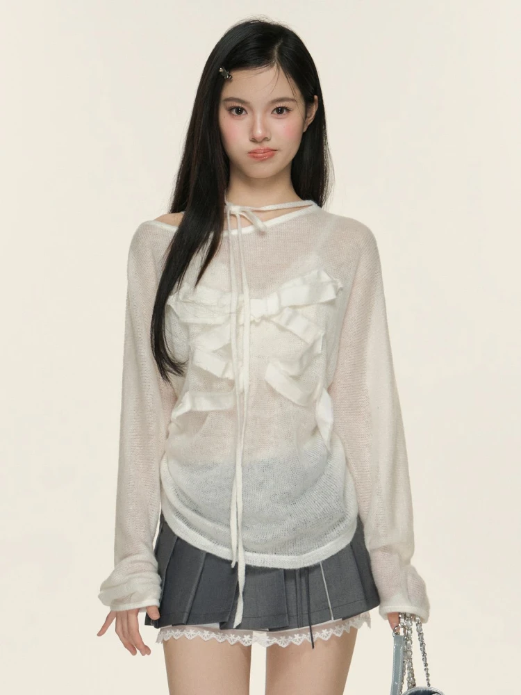 Qweek-女性用長袖ニットTシャツ,特大のトップス,カジュアル,ルーズ,ビーチ,夏,ニューコレクション2024