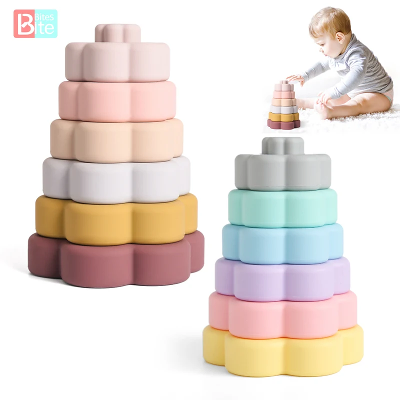 

Bite Bites Baby Stacking Playset Silicone Flower Colorful Stacking Fun Toys Development Of Children IQ Early Education Toys